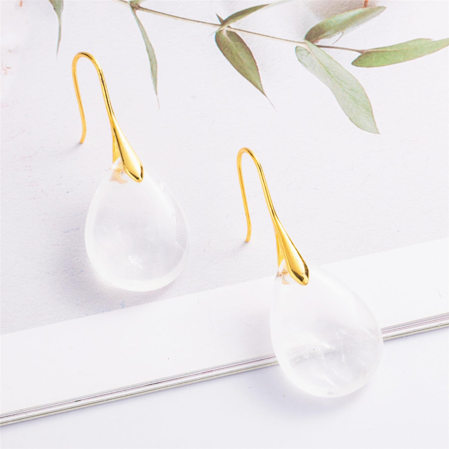 SELOVO White Clear Stone Teardrop Fishhook Dangle Drop Earrings Silver Tone