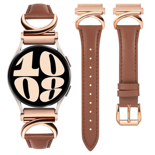 Minyee Leather Bands Compatible with Samsung Galaxy Watch 7/6/5/4/FE/Active 2 40mm 44mm/Watch 6 Classic 43mm 47mm/Watch 5 Pro 45mm Band, 20mm Slim Dressy Leather Strap with C-Shape Metal Buckle Women