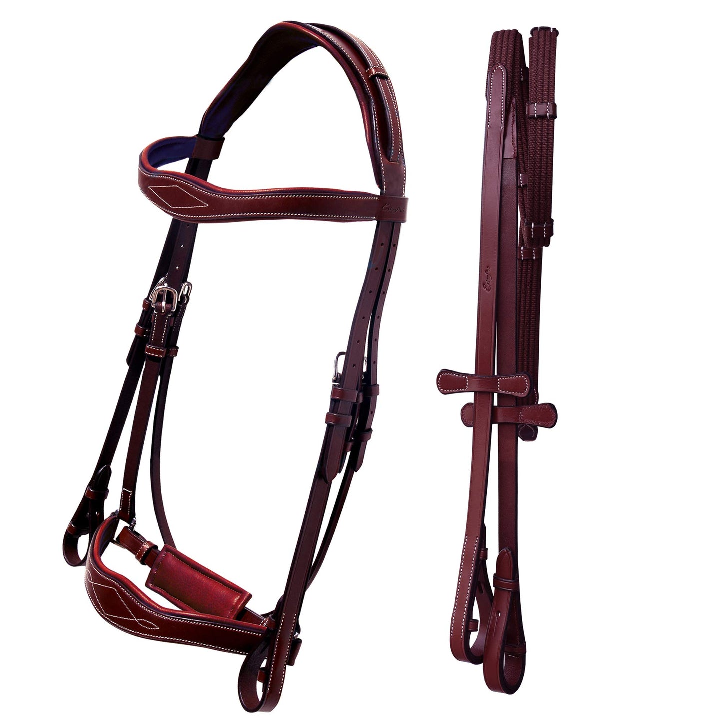 Exion Horse Dressage Bridle with Web Reins | Broad Anatomic Crownpiece, Crank Noseband & Browband & Reins with Hand Stoppers | Dressage Bridles for Horses