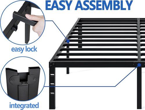 Jetonix King Size Metal Bed Frame - Heavy Duty Sturdy Mattress Foundation with Storage Space - Black, 12 Inch