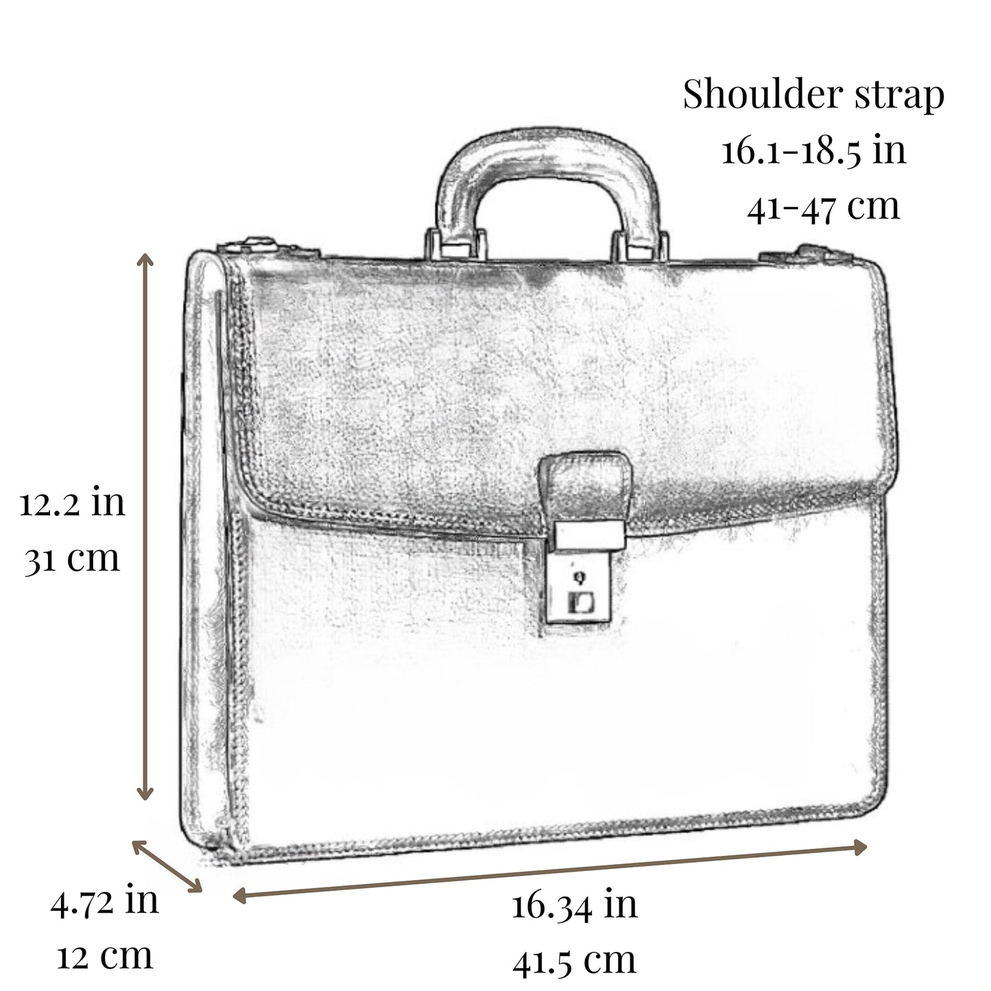 Time Resistance Leather Briefcase - Italian Handmade Leather Laptop Bag - Handbag for Men - Professional Computer Case (Brown)