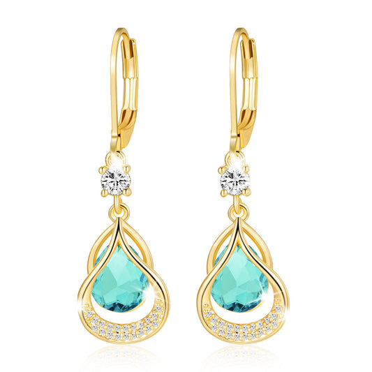 Dangle Trendy Leverback Birthstone Earrings 14K Gold Plated Teardrop Dangle Earrings Jewelry Christmas Birthday Gifts for Women(Gold March)
