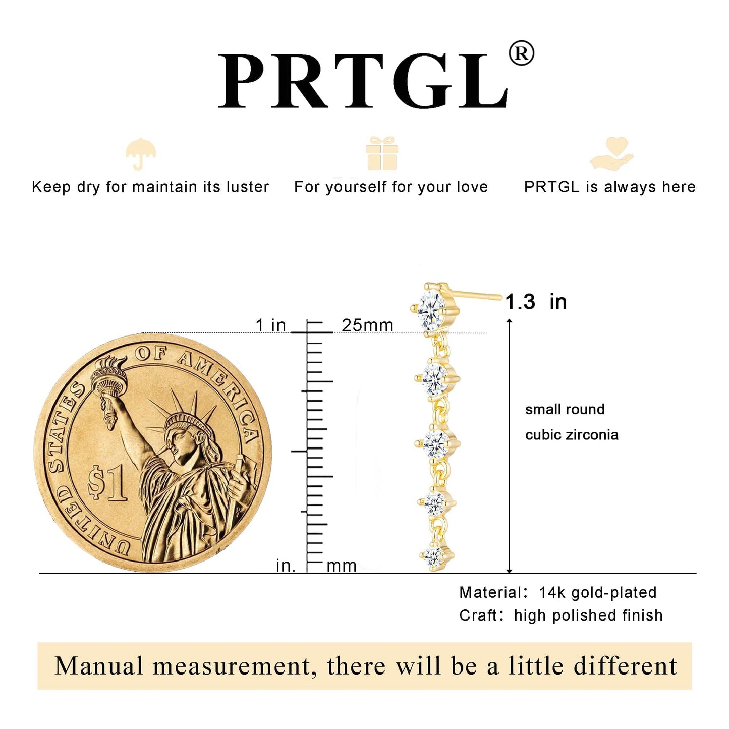 PRTGL Gold Earrings for Women - 14K Gold Plated Tiny Cubic Zirconia CZ Dangle Wedding Earrings for Women Bridal Bridesmaid