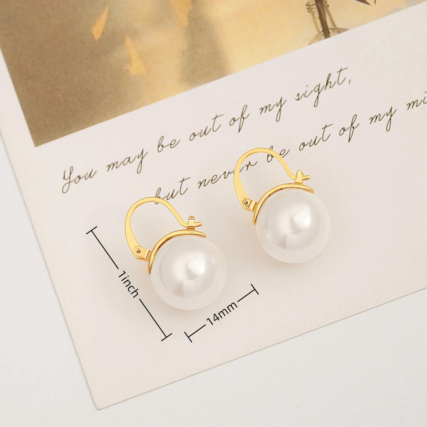 14mm Big Pearl Drop Earrings, Simple Gold Plated Huggie Hoop Earrings, Dainty Wedding Jewelry for Bridal