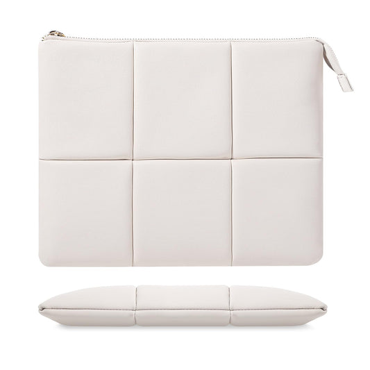 MoKo 9-11 Inch Puffy Tablet Sleeve Bag Fit with New 11-inch iPad Pro M4/iPad Air M2, iPad 10th Gen 10.9, iPad Pro 11, iPad Air 4/5th Gen 10.9, Built-in Elastic Band, PU Leather Carrying Case, White