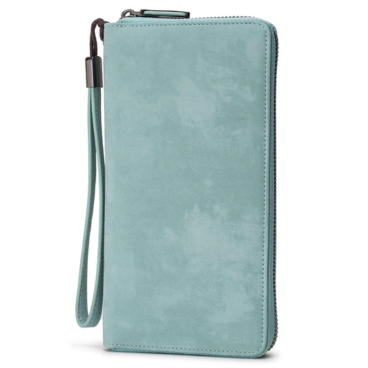 Bveyzi Women RFID Blocking Wallet Leather Zip Around Phone Clutch Large Capacity Ladies Travel Purse Wristlet (Purist Blue)