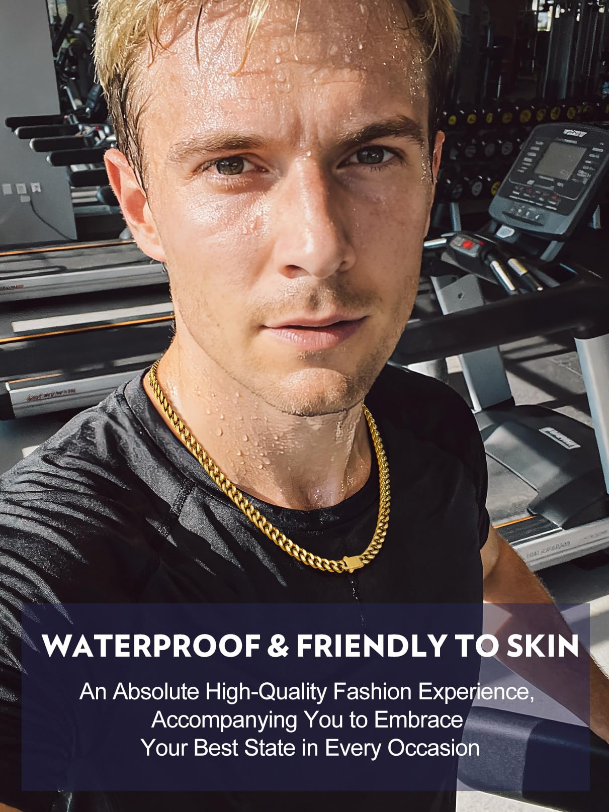 Bandmax 22 Inch 14K Gold Plated Chain for Men Stainless Steel Miami Link Chain with Cool Clasp 7MM Chunky Rapper Biker Chain for Men Collares De Hombre