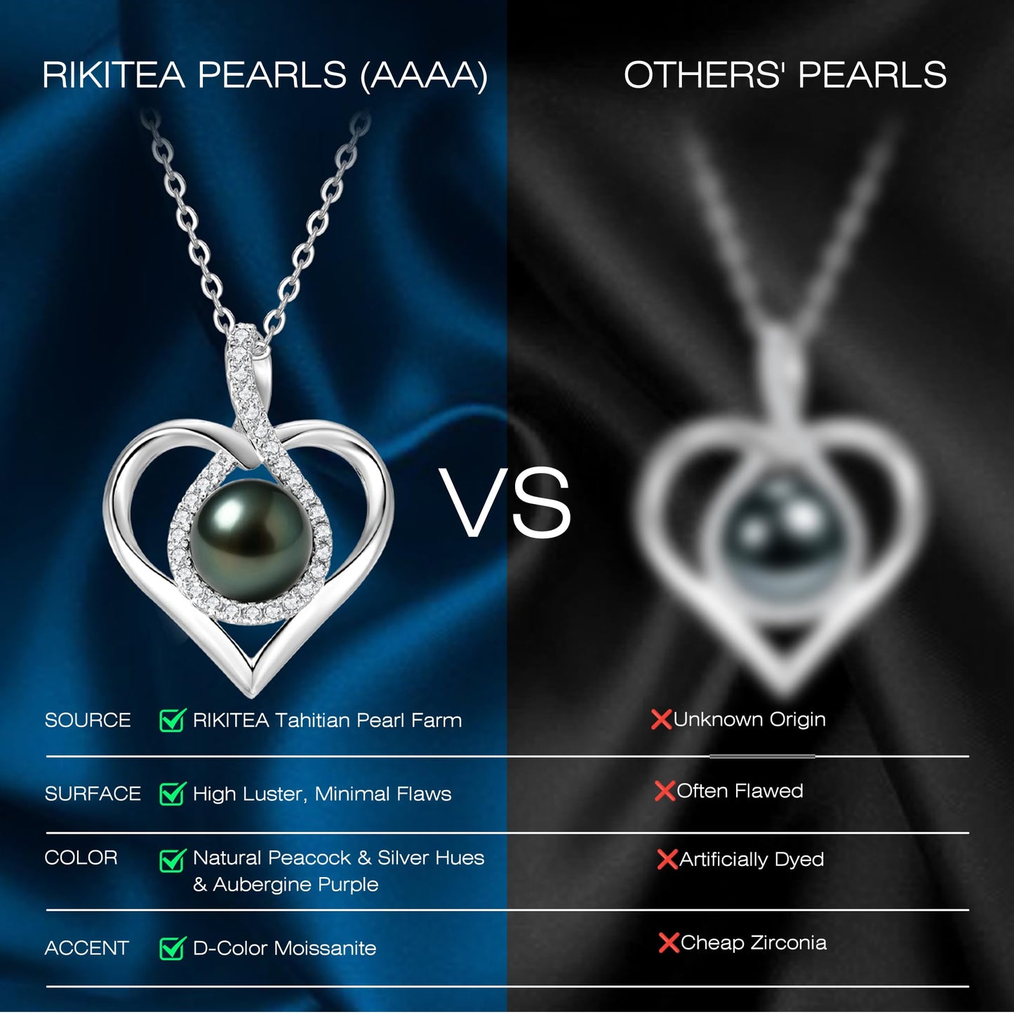 Genuine Tahitian Black Pearl Necklace - Christmas Gift for Wife Mom Daughter, Jewelry Gifts for Wedding Anniversary Birthday, 8-9mm Seawater Pearl with Sterling Silver Moissanite Infinity Love Pendant