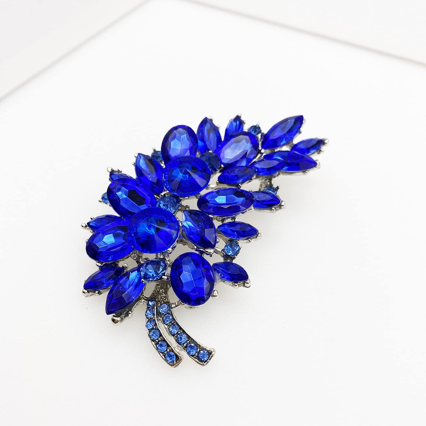 LAXPICOL Vintage Blue Austrian Crystal Flower Leaf Bouquet Clusters Large Big Brooch Pin For Women Jewerly