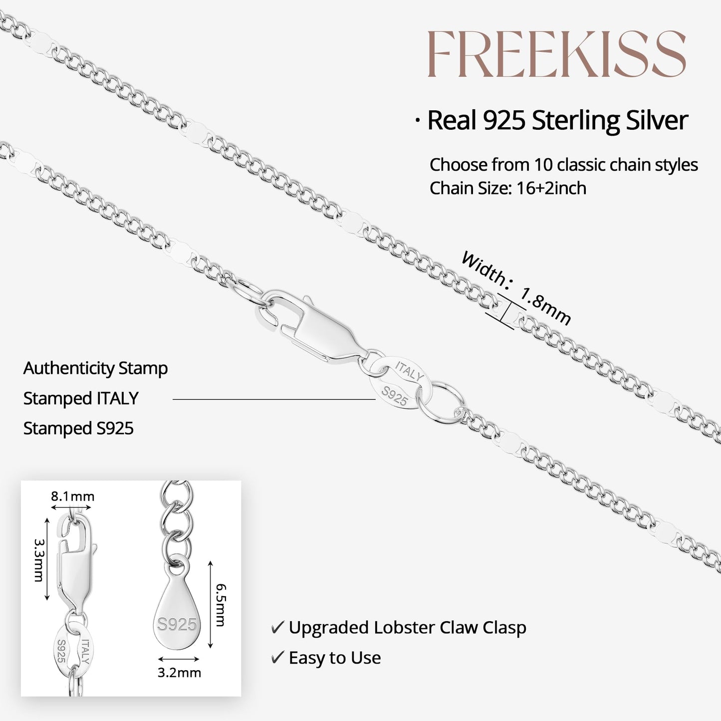 Freekiss 925 Sterling Silver Chain Necklace for Women Trendy 16+2 Inch Classic Simple Dainty Choker Dot Chain Necklace Adjustable Layered Silver Jewelry Gift
