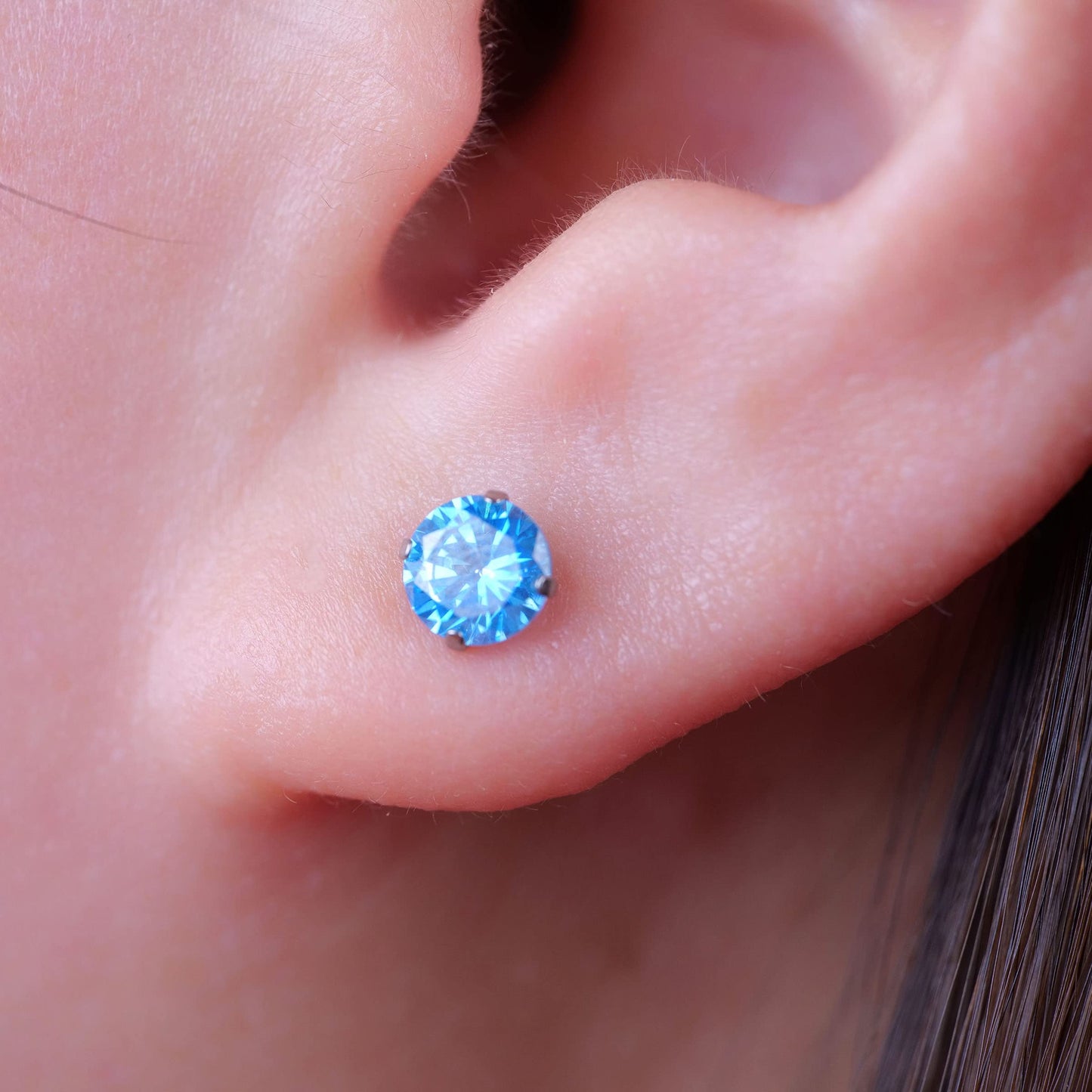 Limerencia Hypoallergenic G23 Titanium Earrings, F136 Implant Grade Pure Titanium, Suitable for Sensitive Ears with Birthstone Crystals CZ Simulated Diamonds (Aquamarine)
