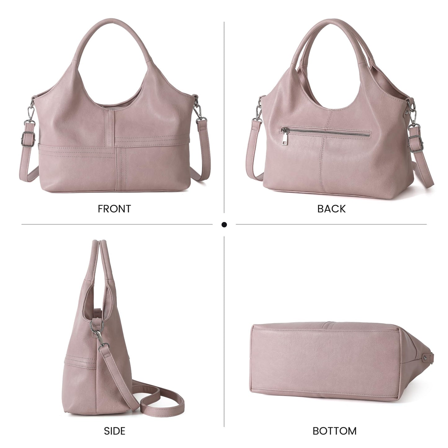 KOGTLA Vegan Leather Purses for Women with Detachable Satchel Strap, Ladies Handbags, Tote Hobo Bags with Top Handle Pink