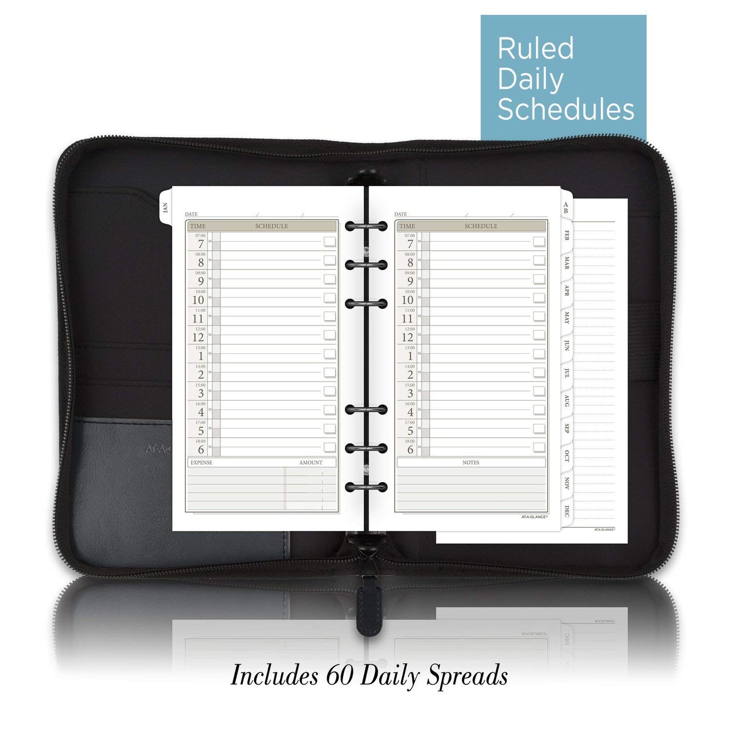 AT-A-Glance Faux Leather Undated Starter Set, 6-Ring, 3-3/4" x 6-3/4, Portable Size, Black (033-0240-05)