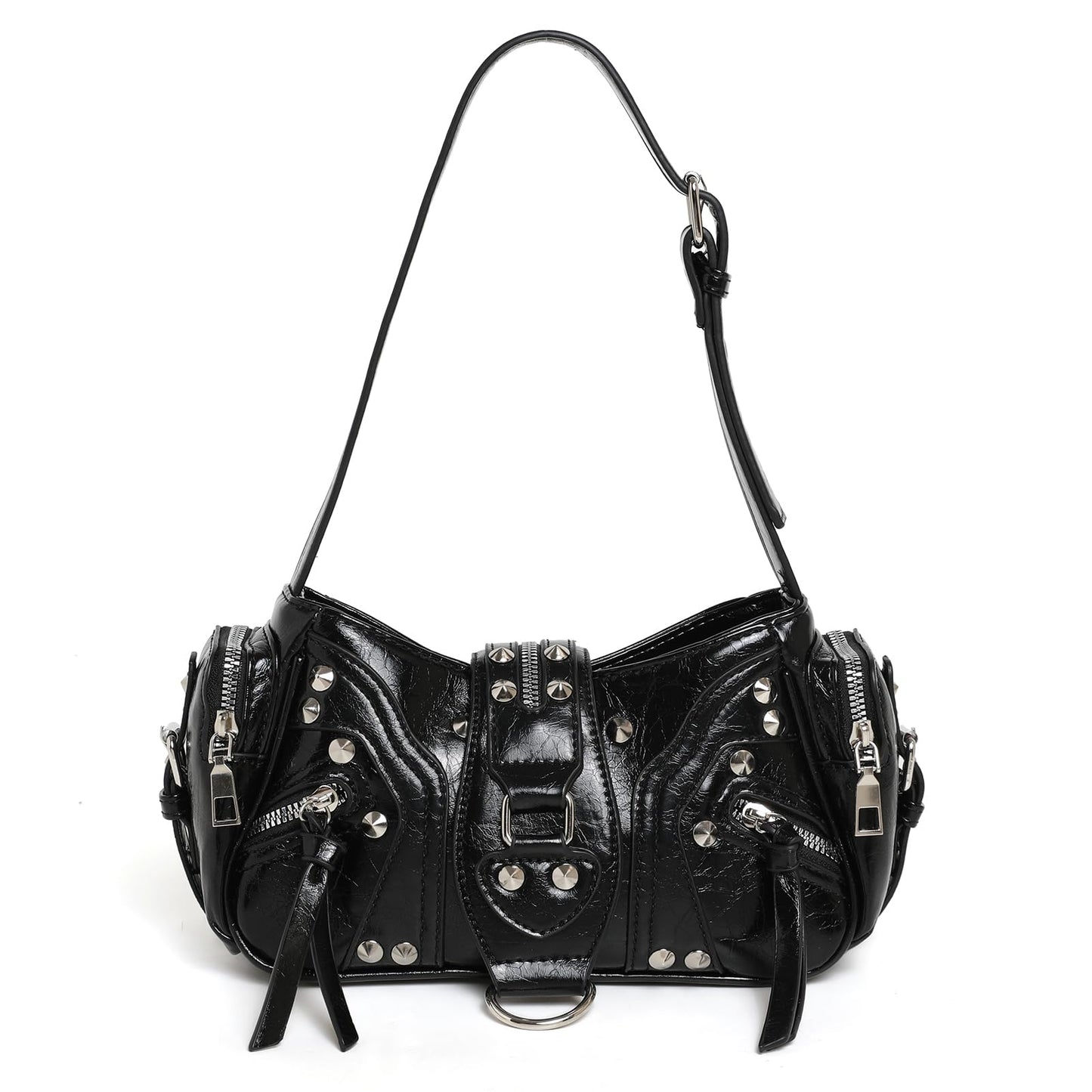 Aulenge Y2k Shoulder Bag for Women Small Studded Black Purse Y2k Mini Purse for Women Shoulder Bag Trendy PU Leather Goth Purses Punk Grunge Accessories Handbag