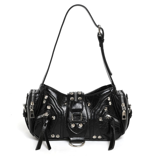 Aulenge Y2k Shoulder Bag for Women Small Studded Black Purse Y2k Mini Purse for Women Shoulder Bag Trendy PU Leather Goth Purses Punk Grunge Accessories Handbag