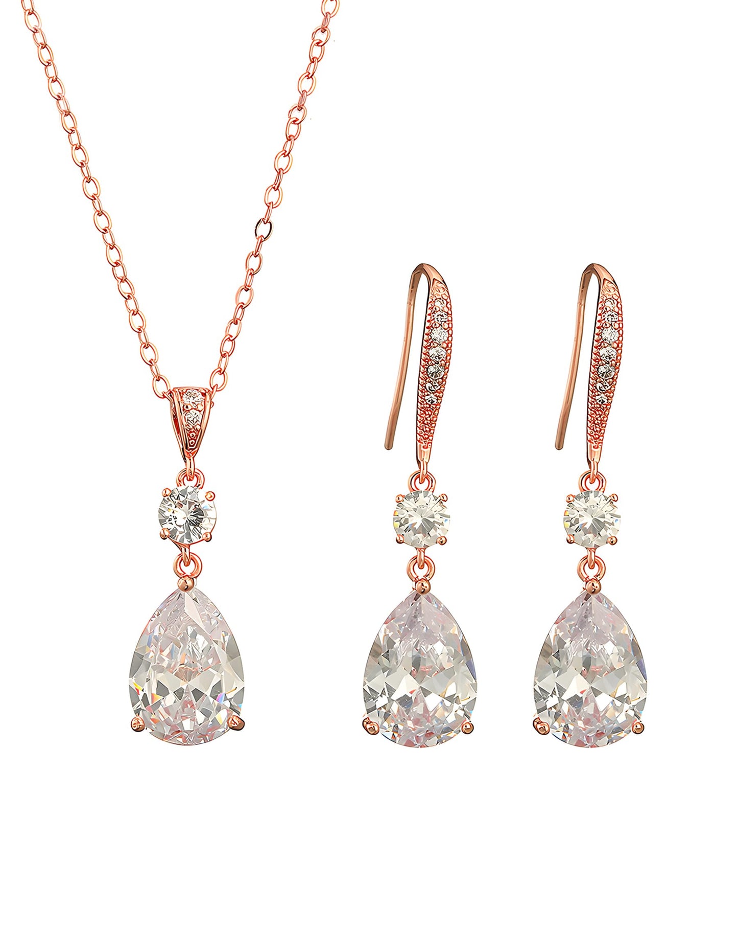 Deerllia Teardrop Necklace Cubic Zirconia Drop Wedding Bridal Pendant Necklace for Women, Rose Gold Plated Copper Brass Micro Inlay CZ Plain Simple Fine Jewelry Gifts Mother's Day Valentines