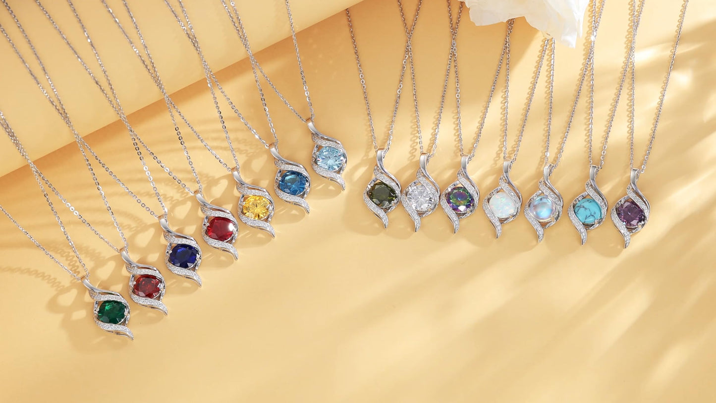 FANCIME April Birthstone Necklace for Women Round Cubic Zirconia Necklace S925 Sterling Silver full Love Birthday Gifts for Mom Women