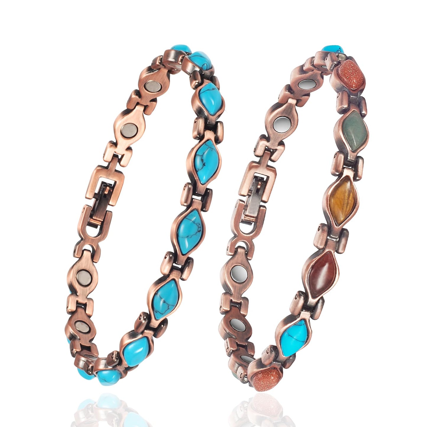 EnerMagiX Copper Bracelets for Women, 2PC Suit Color Turquoise Magnetic Bracelets, Copper Jewelry Gifts（0166,0166A）