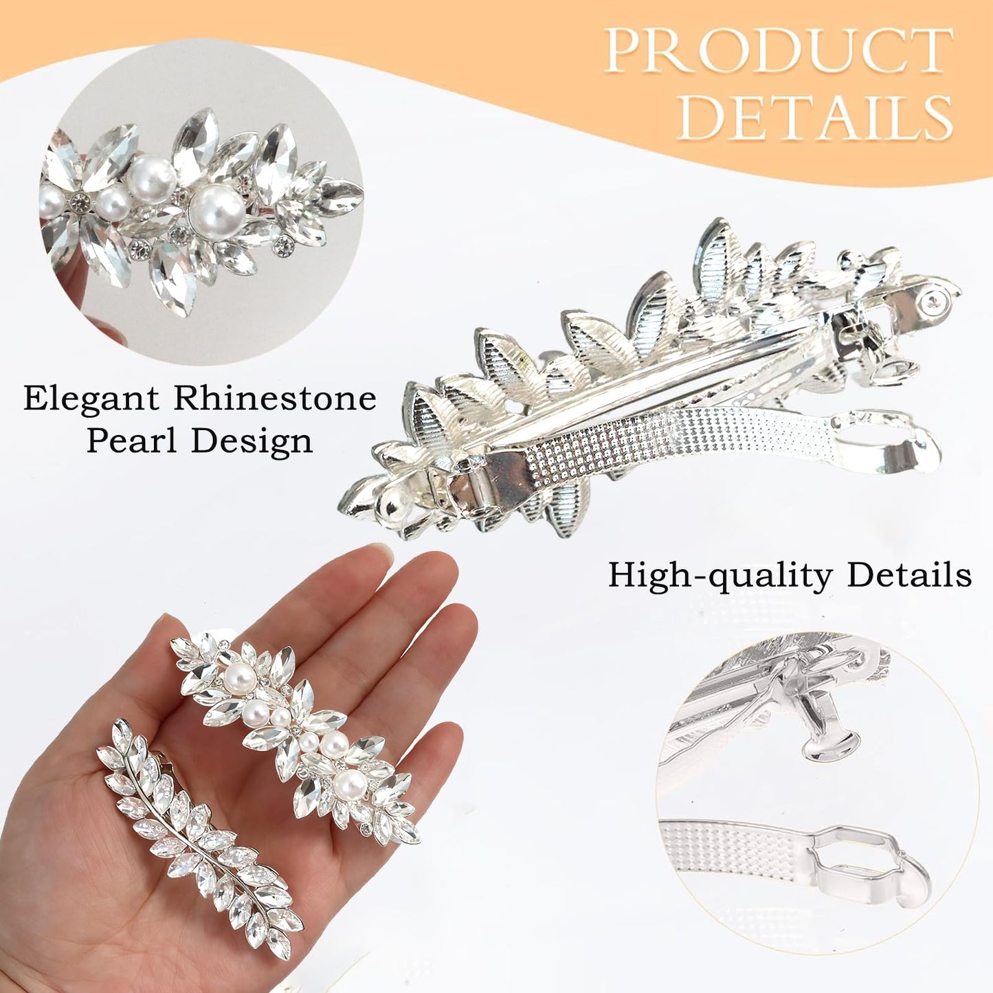 4 Pcs Rhinestone Hair Clips for Women Hair Barrettes Silver Hair Accessories Bridal for Wedding Party Everyday