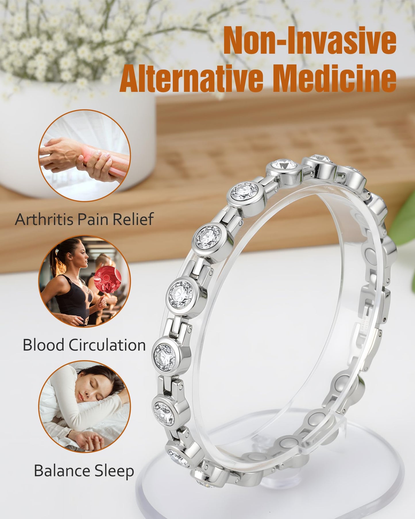 Jecanori Magnetic Bracelets for Women, Stainless Steel Magnetic Bracelet with Neodymium Magnets & Sparkling Crystals, Ideal Gifts