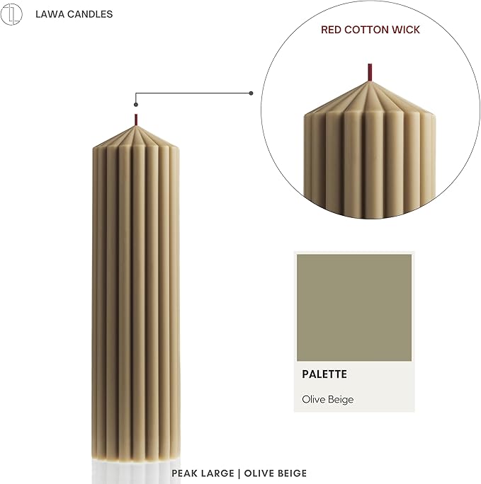 LAWA Ribbed Peak Pillar Candle - Large Beautiful Handmade Pillar Scented Soy Wax Candle Elegant Bubble Aesthetic Candle Housewarming Gift Home Room Shelf Decor Idea Olive Beige (Large)