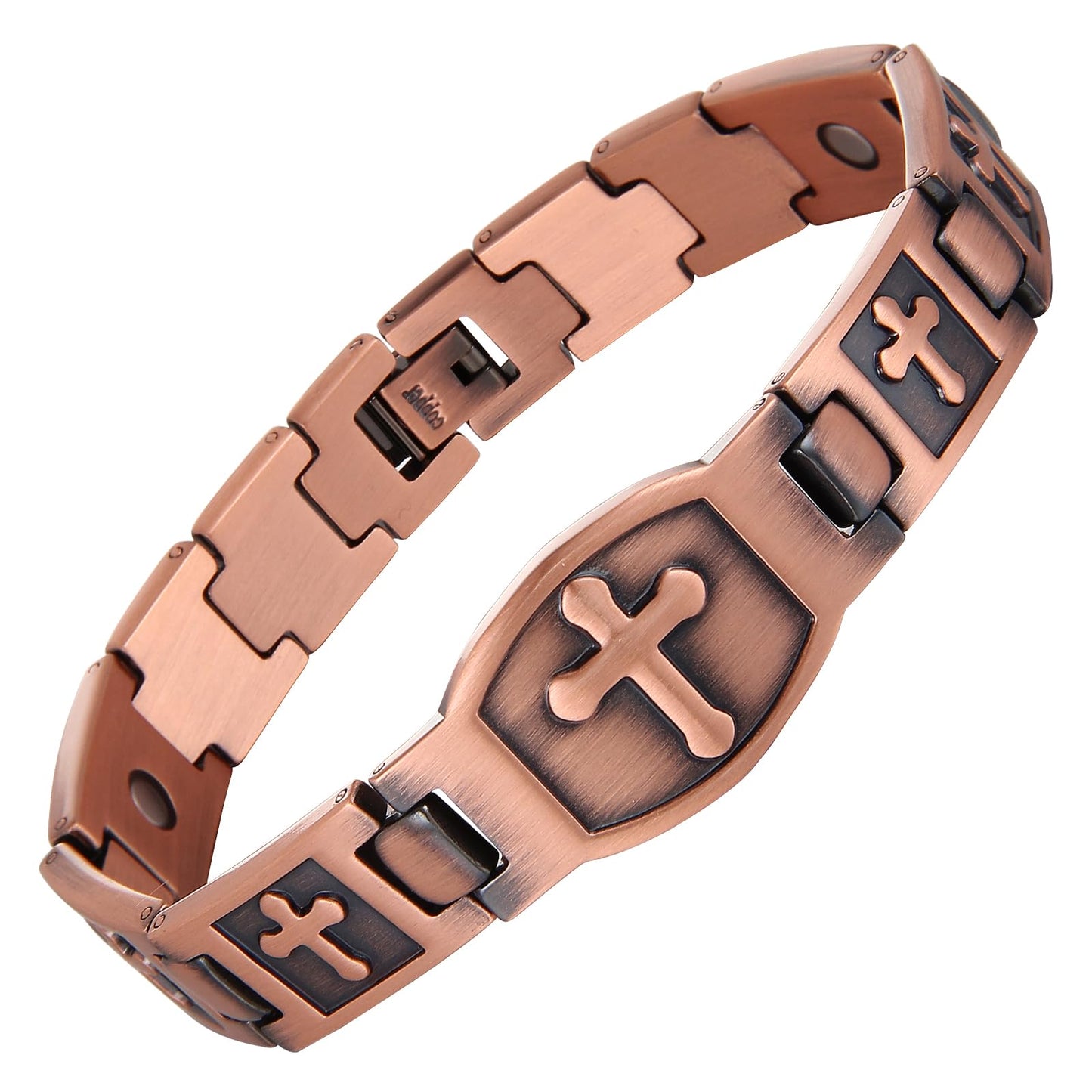 Fashtour Copper Bracelet for Men 99.99% Pure Copper Cross Bracelet Magnetic Chain Link Bracelet Memorial Day Gift Christian Adjustable Jewelry