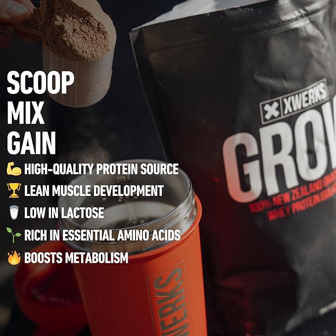 Xwerks Grow 100% New Zealand Grass Fed Whey Protein, 25g Pure Isolate Protein Powder Per Serving, All Natural Paleo and Keto Friendly, Soy Free Gluten Free Easy to Digest, Strawberry, 30 Servings