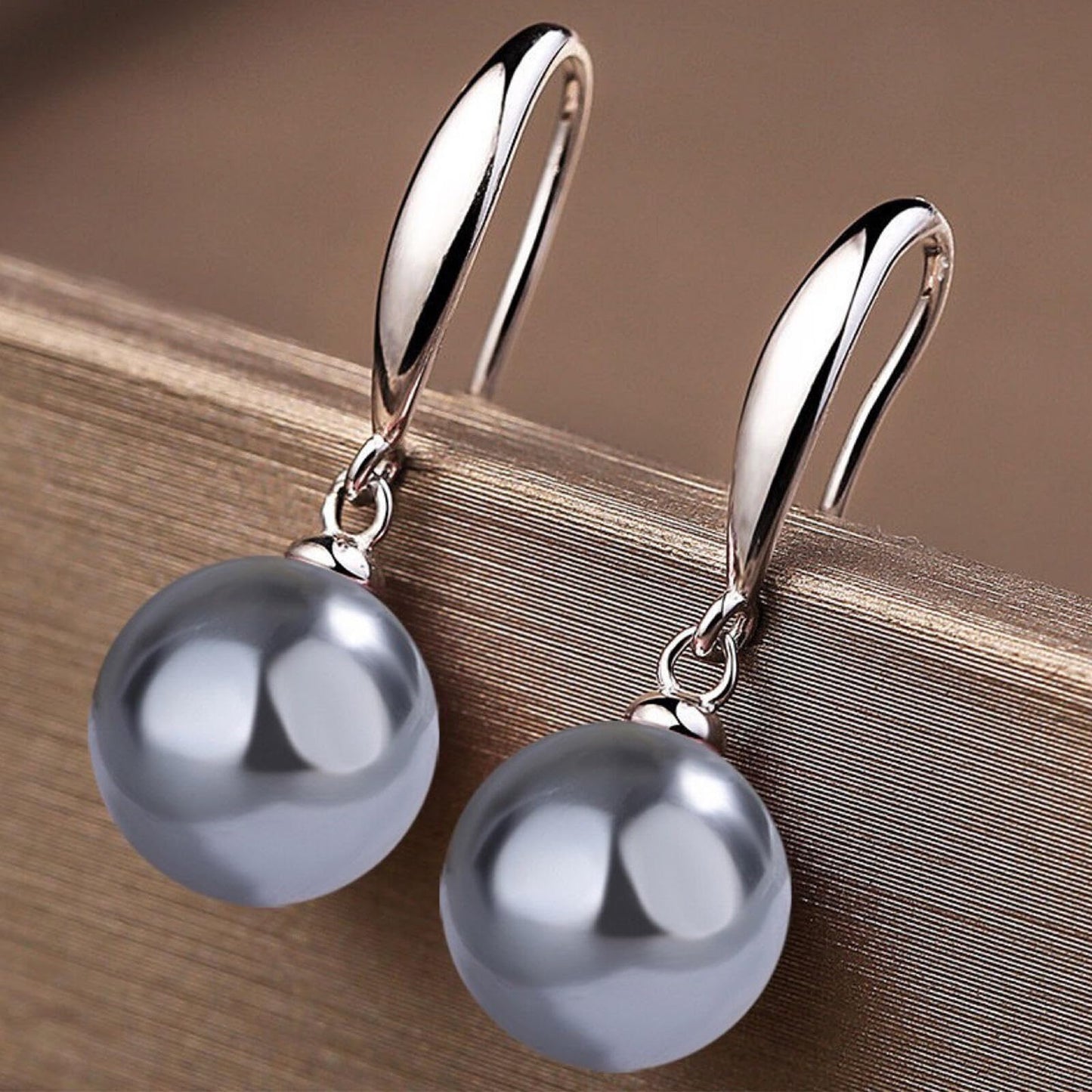 12mm Natural Ocean Pearl Freshwater Cultured Colorful Simulated Beads Drop Dangle Earrings Elegant Birthday Wedding Party Costume Prom Statement Jewelry for Women-gray