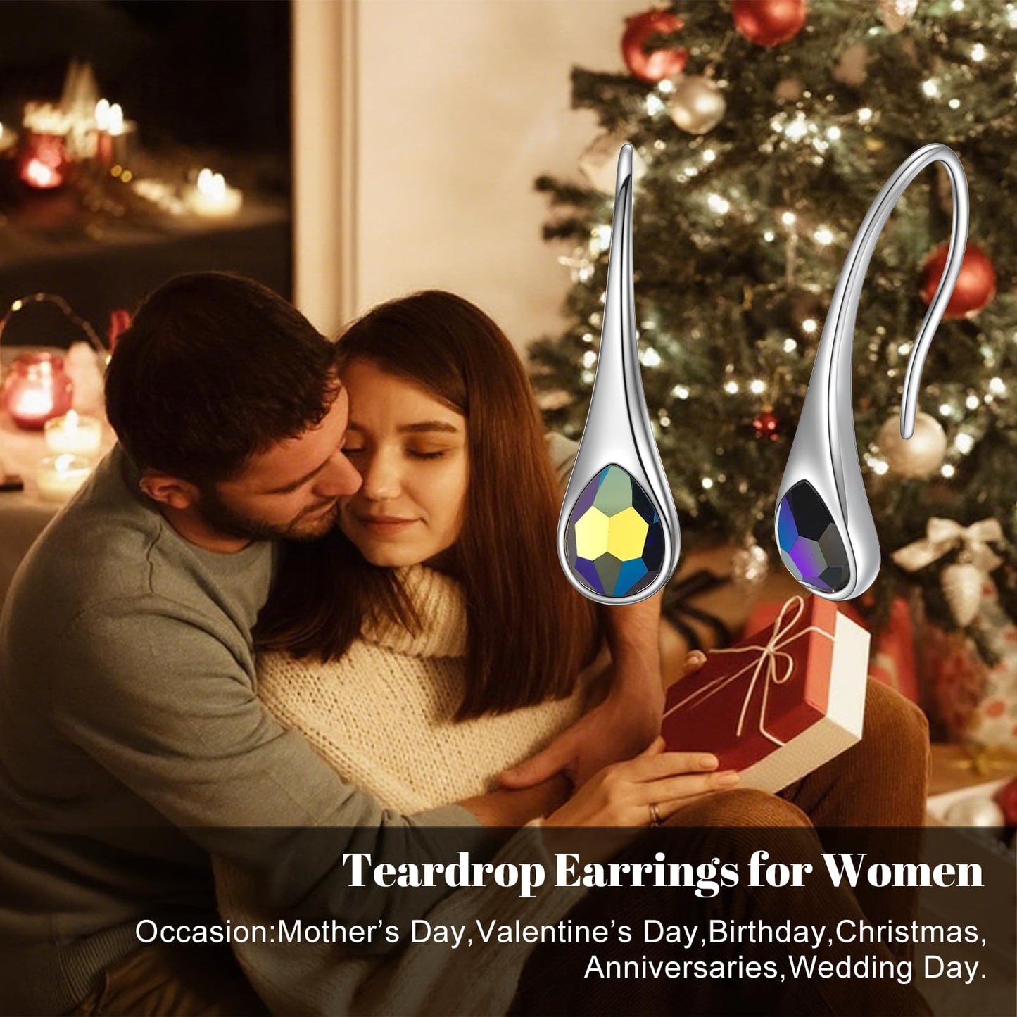 925 Sterling Silver Teardrop Earrings, Hypoallergenic Pear-Shaped Dangle Drop Earrings for Women with Crystals from Austria (Vitrail Medium)