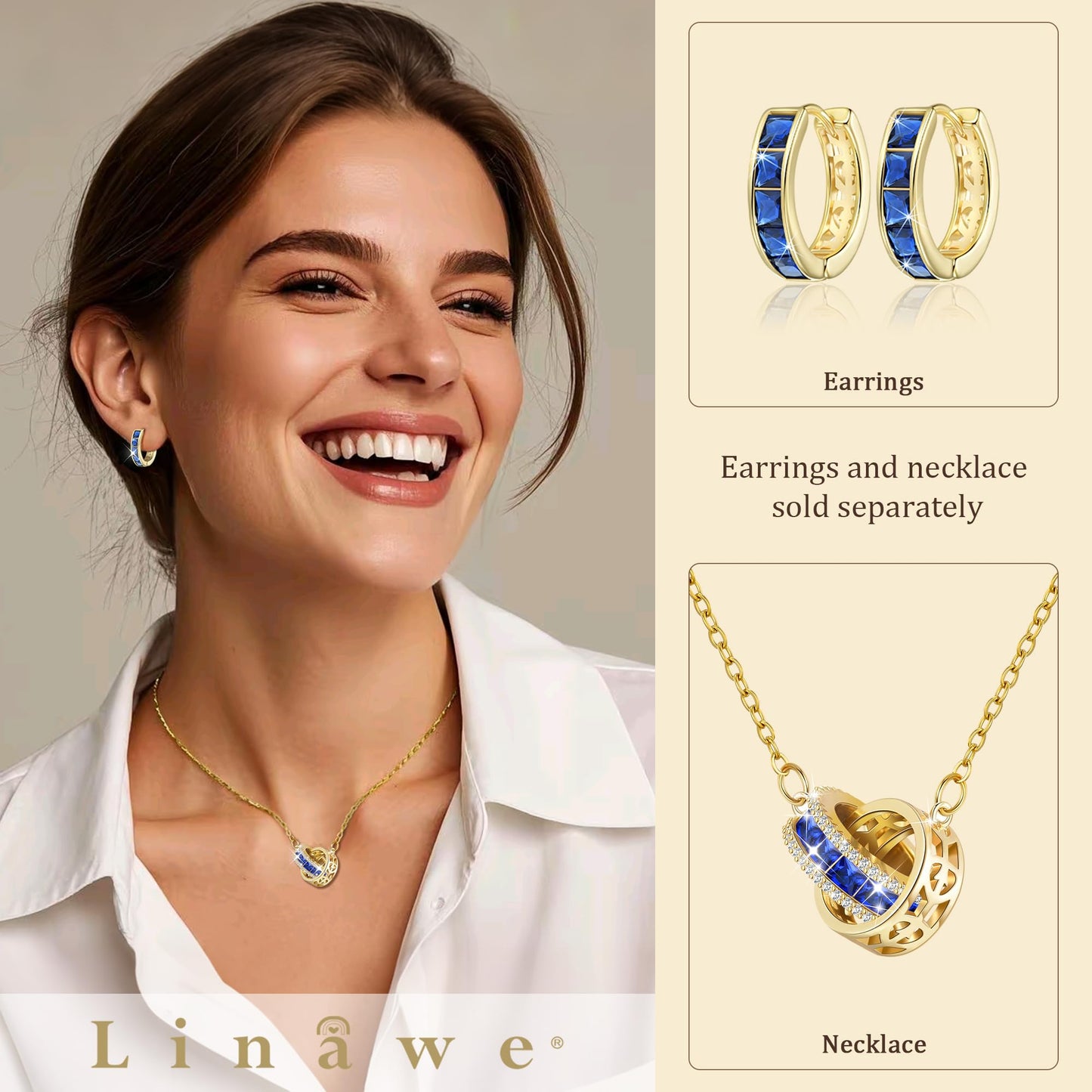Linawe Gold Hoop Earrings for Women: Trendy, Blue Cubic Zirconia Earrings with Sapphire Piercing Jewelry Design, Mini Hoop Chunky Tiny Small Earrings