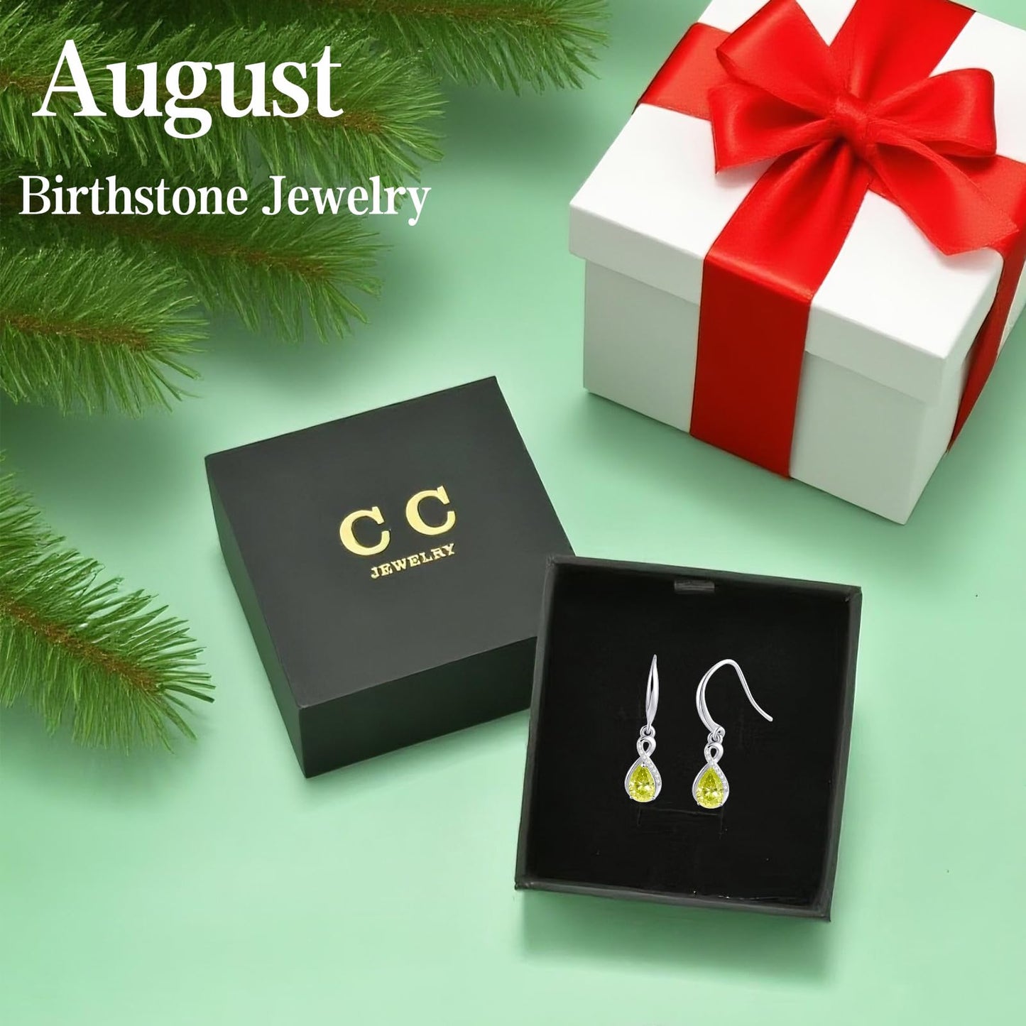 Infinity Birthstone Earrings 18K Gold Plated 925 Sterling Silver Teardrop Infinity Drop Dangle Earrings Peridot Jewelry Birthday Gifts for Women Her Mother Wife