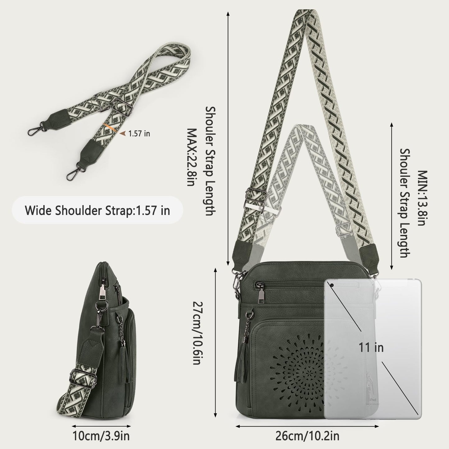 RAINSMORE Crossbody Bags for Women Leather Crossbody Purse Designer Womens Shouler Bags Handbags Trendy Medium Cross Body Purse Travel Work, olive green