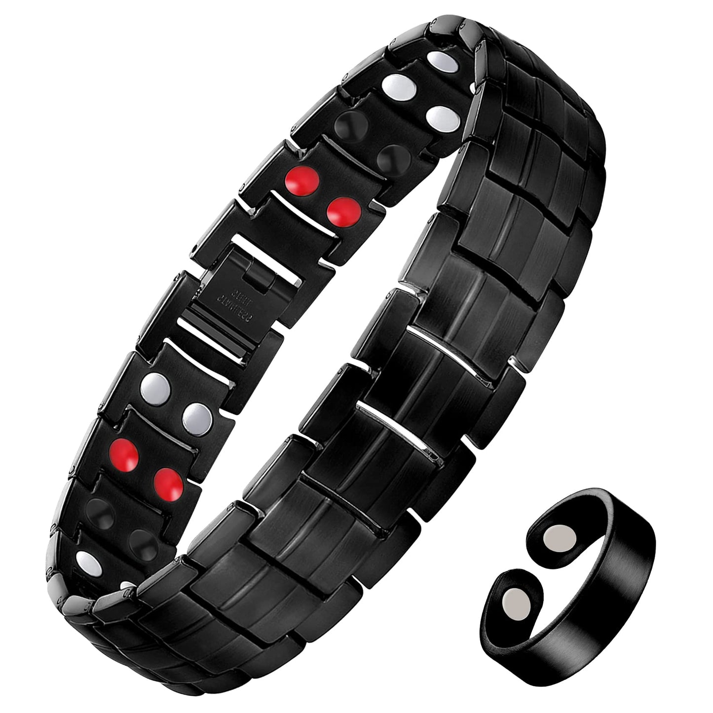 Feraco Mens Magnetic Therapy Bracelets Titanium Steel Bracelet with Double Row 4 Elements Magnets,Men's Jewelry for Anniversary Father's Day