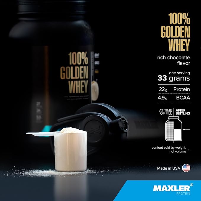 Maxler 100% Golden Whey - 22g of Protein per Serving - High Protein, Low Fat, Low Carb, Complete Amino Acid Profile - Rich Chocolate Protein 2 lb