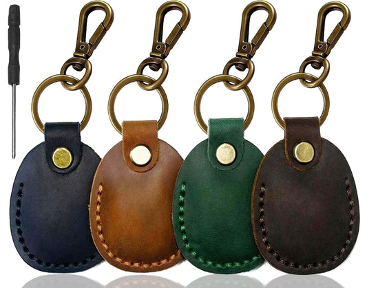 Genuine Leather Holder for Airtag Keychain 4-Pack, Handmade Protective Case, Compatible with Apple AirTag 2nd Gen & 1st Gen, Hidden Air Tags Case Compatible with Keys