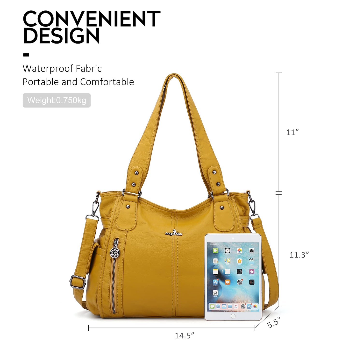 Handbag Hobo Women Shoulder Bag/Handbag Roomy Multiple Pockets Fashion PU Tote, Yellow