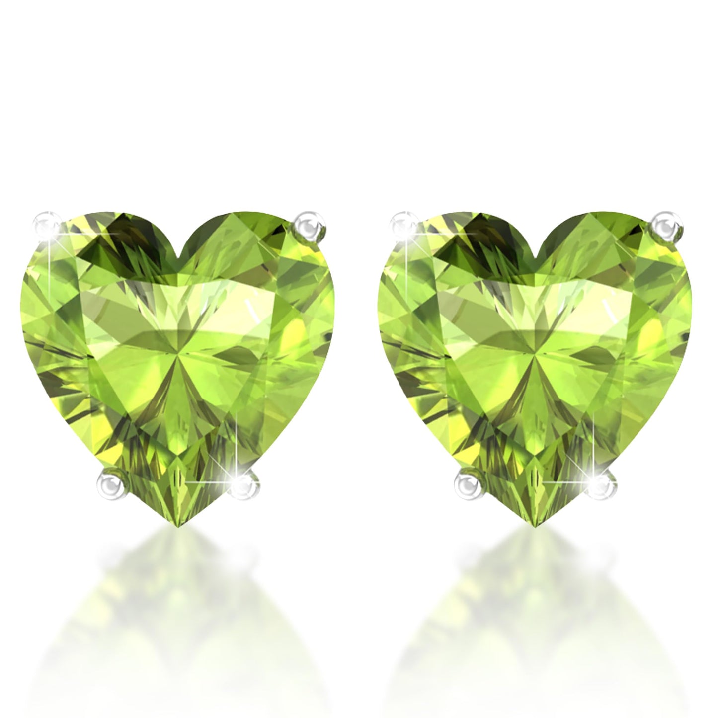 Belinda Jewelz - Heart Stud Earrings, 5mm Cubic Zirconia Heart Earrings with Prong Setting, 925 Sterling Silver Earrings Studs, Peridot Green Stud Earrings for Women