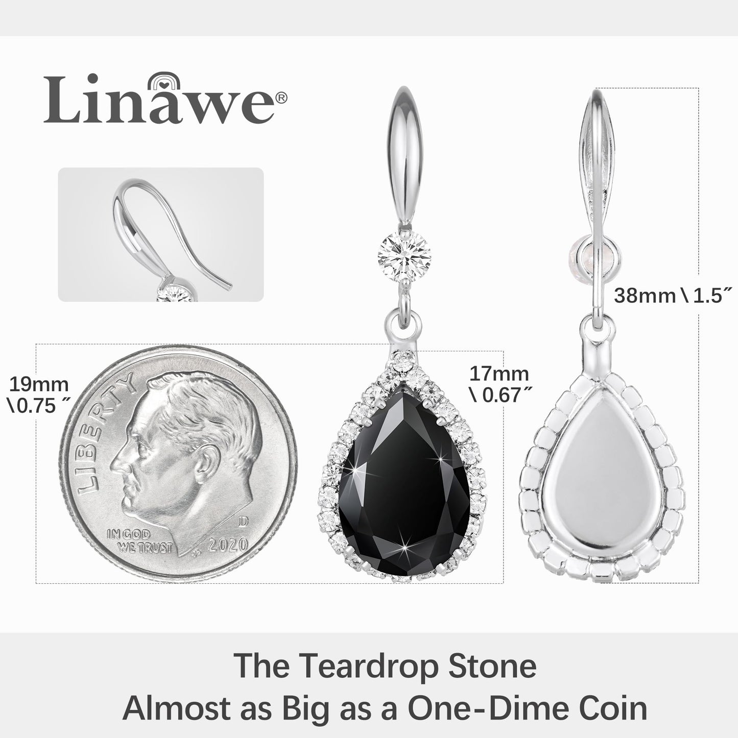 Linawe Silver Earrings for Women Trendy, Black Dangle Imitation Diamond Drop Earrings, Chandelier Rhinestone Cubic Zirconia Crystal Teardrop Earrings, Birthstone Black Jewelry