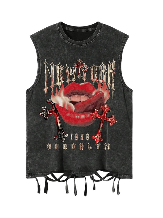 Verdusa Men's Graphic Tees Y2k Grunge Hippie Tee Distressed Summer Shirt Sreetwear Sleeveless Tank Top Black Small