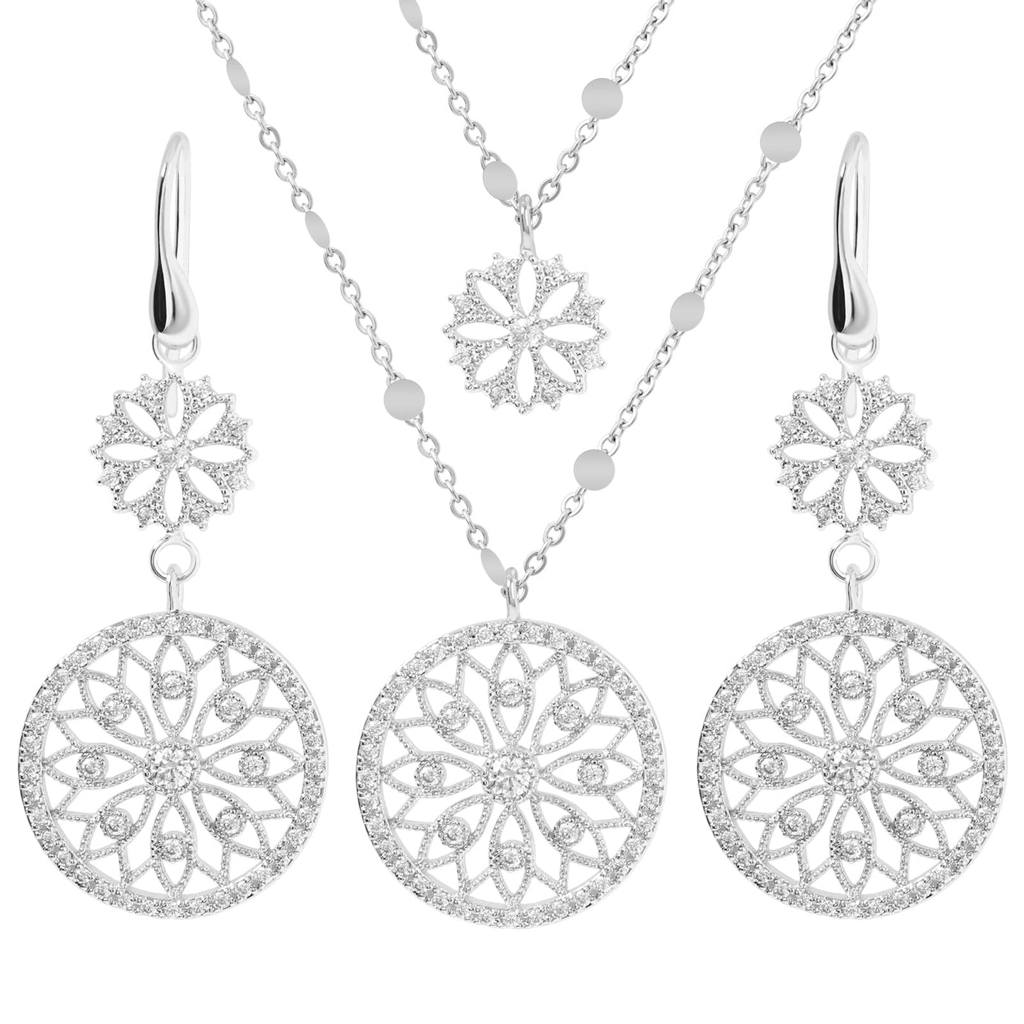 TaYolnFaSo Boho Round Hollow Flower Jewelry Set Double Layer Flower Choker Necklace Earrings Set Wedding Jewelry Gift for Women