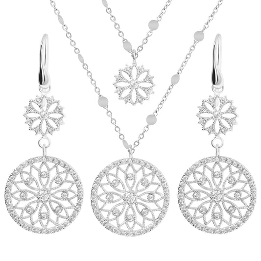 TaYolnFaSo Boho Round Hollow Flower Jewelry Set Double Layer Flower Choker Necklace Earrings Set Wedding Jewelry Gift for Women