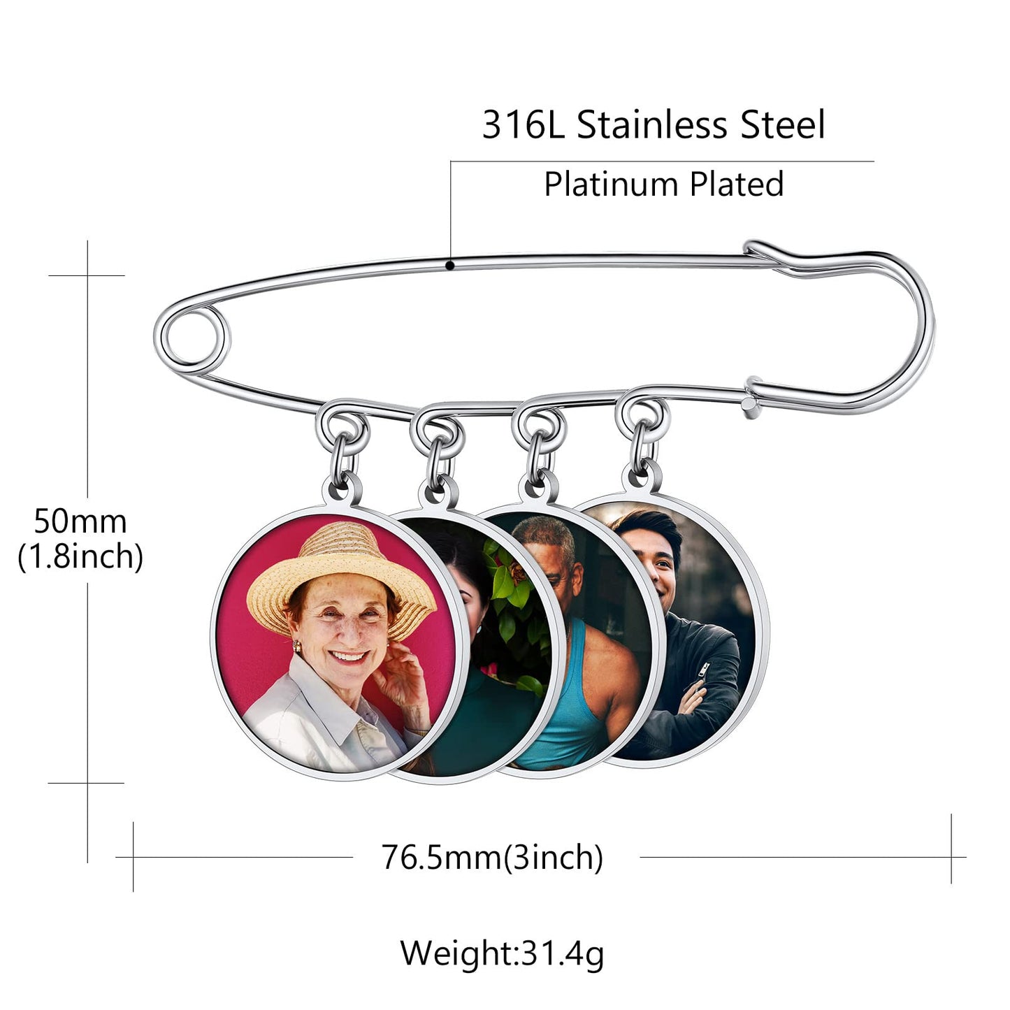 Custom4U Picture Lapel Pins Pack of 4 Memorial Wedding Round Funeral Boutonniere Pin Kit with Photo Groomsmen Gifts Groom