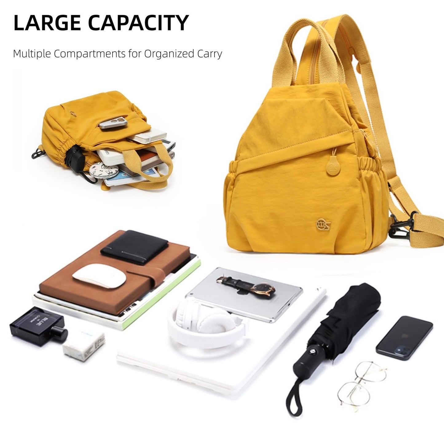Wafybsre Convertible Sling Backpack for Women, Water-Resistant Lightweight Nylon Pack Hiking Travel Bag (Army green)