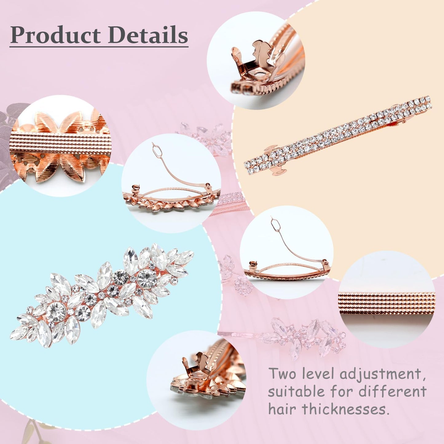 4 Pieces Rhinestone Hair Clips Leaf Wedding Hair Pins Crystal Bobby Pins Bridal Hairpin Barrette for Brides Bridesmaids Flower Girls (Rose Gold)
