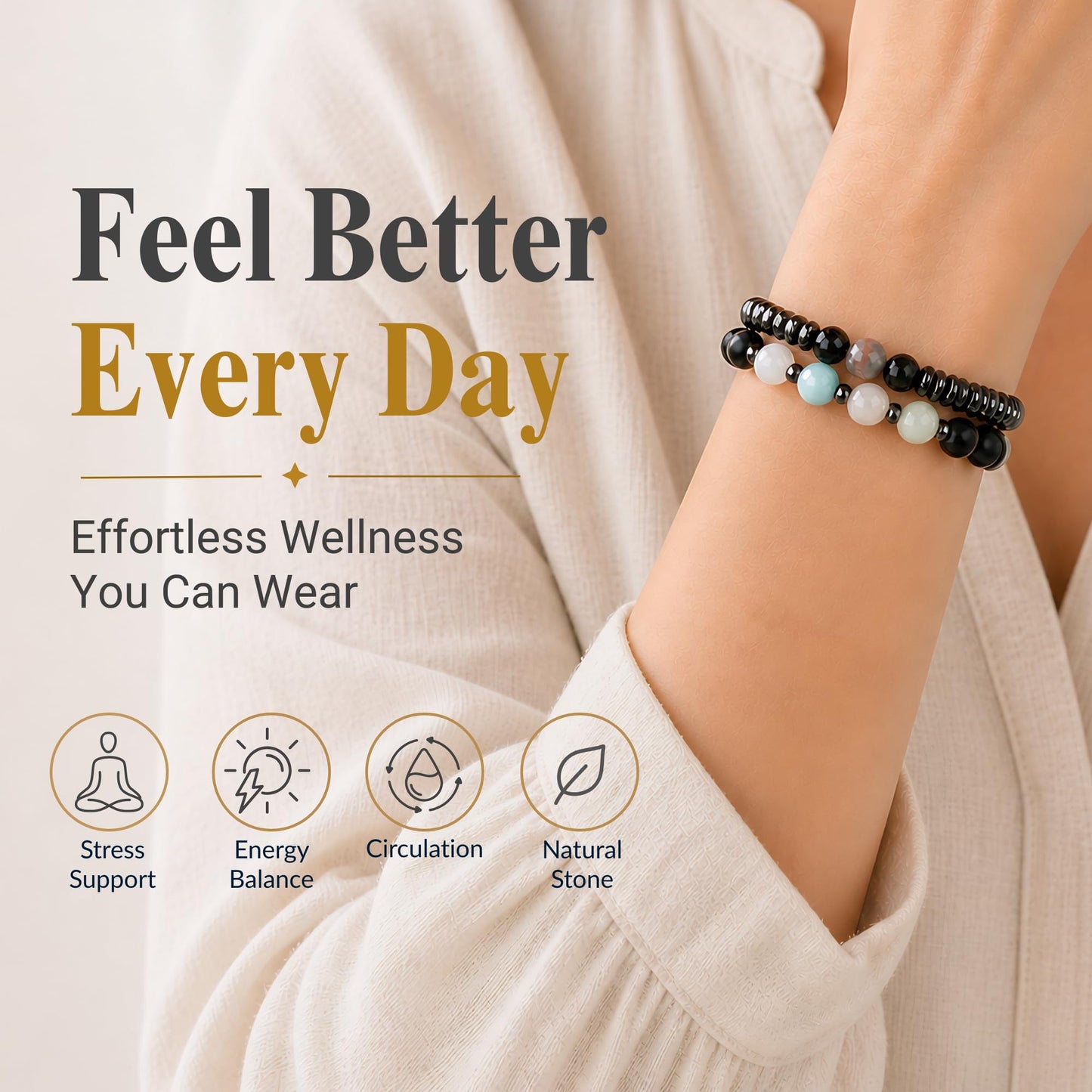 WestLuna Magnetic Hematite Bracelets for Women Men, Adjustable Amazonite Black Obsidian Natural Stone Beaded Bracelets, Slimming Crystal Chakra Energy Bracelet Gift (Amazonite, Small)