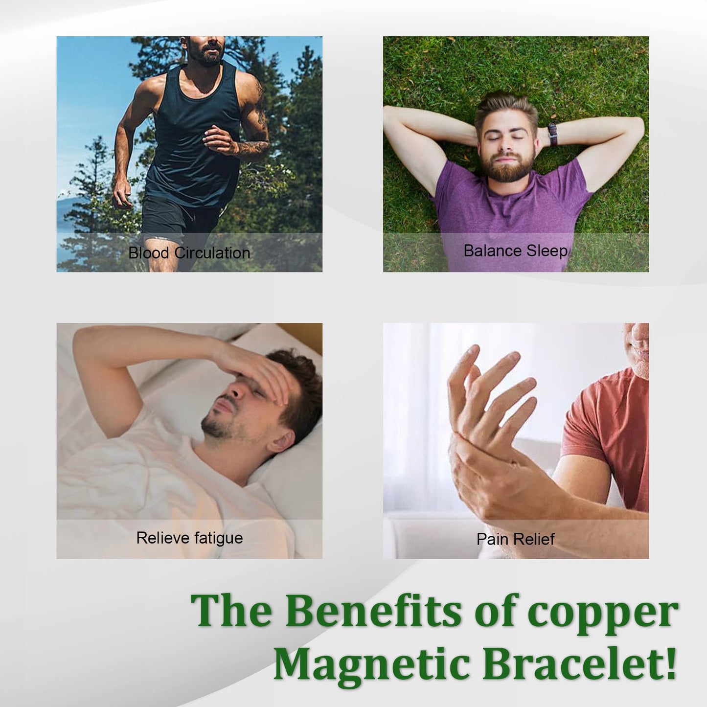 Fashtour 4pcs Copper Magnetic for Men, 99.99% Solid Pure Copper, 3500 Gauss #9, Vintage Pattern Adjustable Cuff