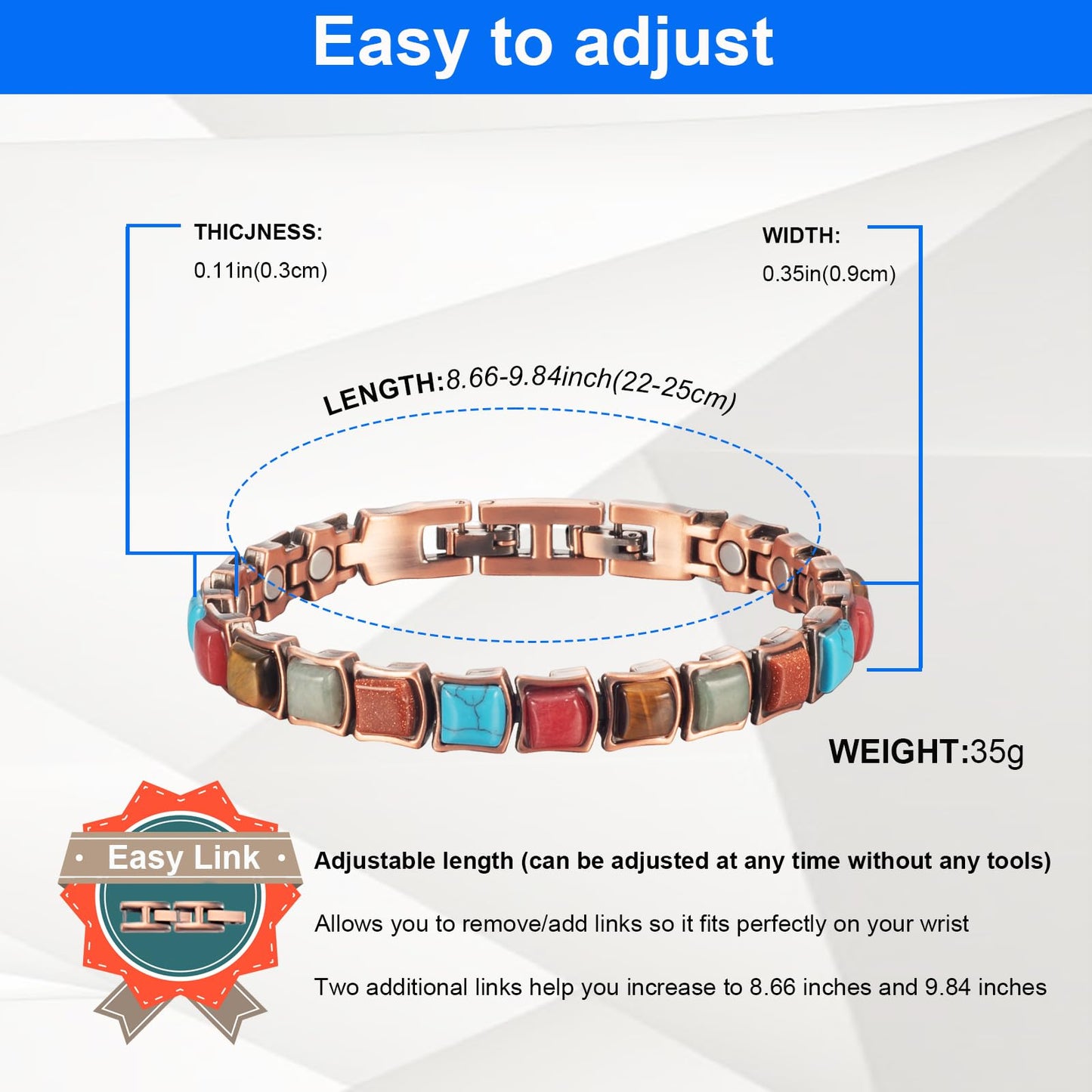 EnerMagiX Copper Ankle Bracelet for Women, Pure Copper Coloured Turquoise Magnetic Anklet Jewelry, 3500 Gauss Magneti (0037A)