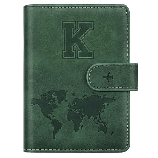 Personalized K Passport Holder Cover Initial Letter Travel Wallet RFID Blocking Passport Cover Credit Card Holder Case Passport Book Holders for Women and Men, Pine Green-K