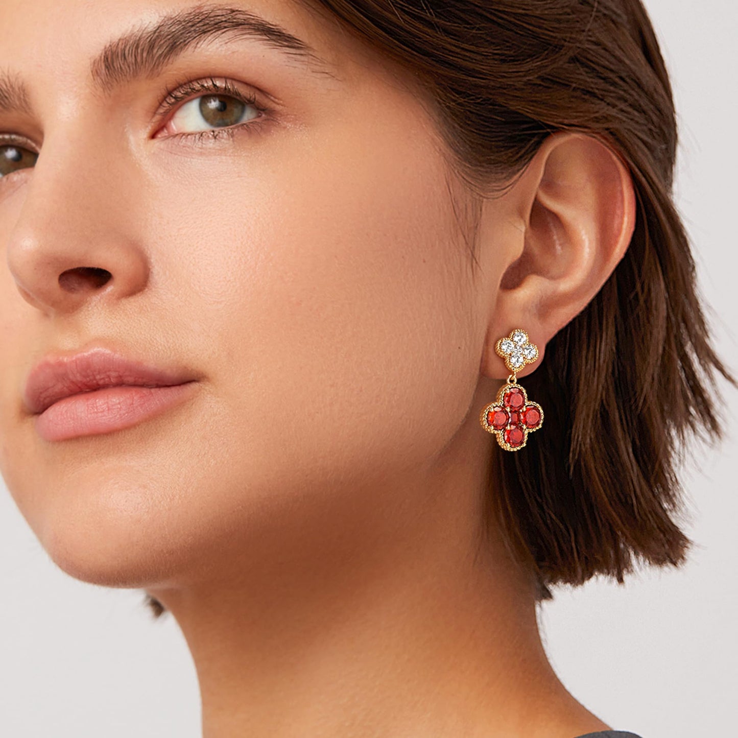 MTMY Dangle Earrings for Women 14K Gold Plated Four Leaf Clover Dangling Drop Birthstone Stud Earrings Trendy Flower Birthstone Jewelry Birthday Gifts(January)