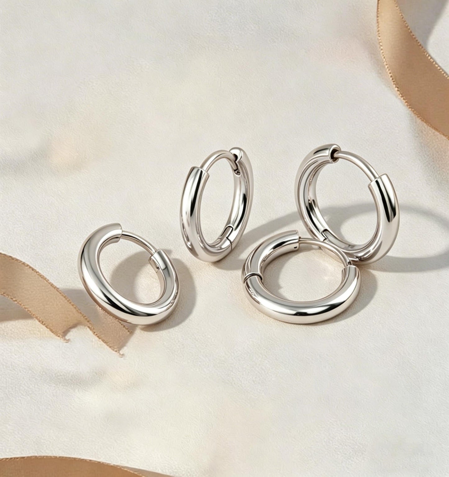 3Pairs Sterling Silver Hoop Earrings Set for Women Trendy Chunky Huggie Dainty Earring Jewelry for Women Teens (Silver - Classic 3 Pairs)